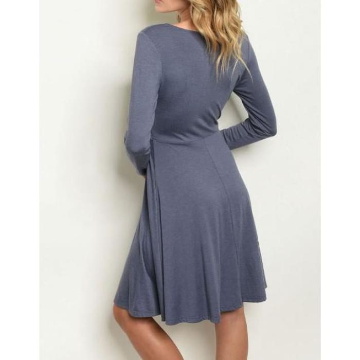 Blue Faux Wrap Dress - Dress
