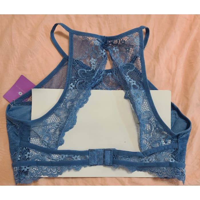 Blue High Neck Lace Bra - Bralette
