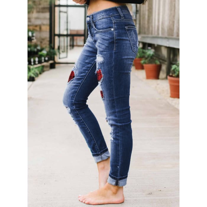 Buffalo Plaid Trim Jeans - Jeans
