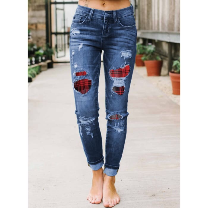 Buffalo Plaid Trim Jeans - Jeans