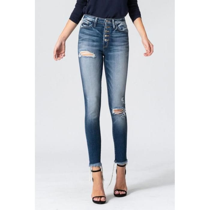Button Fly Lightly Distressed Jeans - Jeans