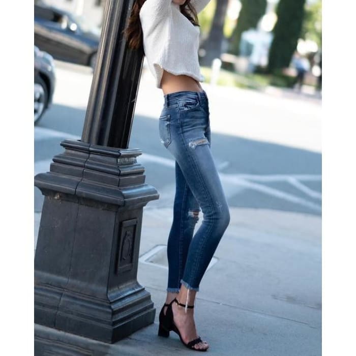 Button Fly Lightly Distressed Jeans - Jeans
