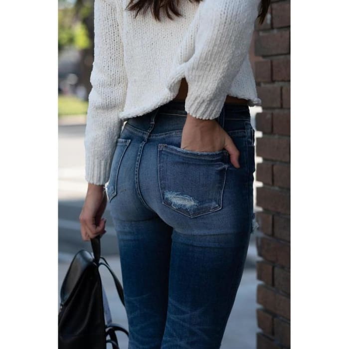 Button Fly Lightly Distressed Jeans - Jeans