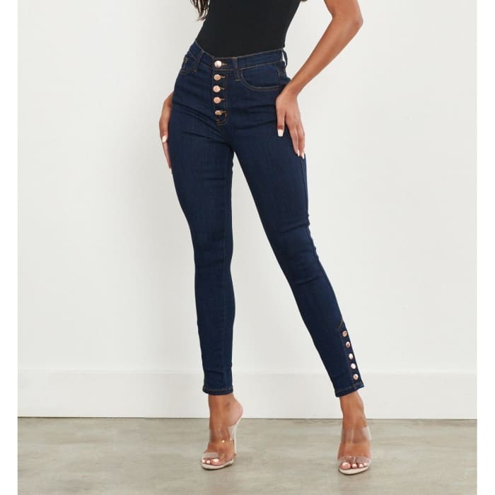 Button Fly Snap Ankle Jeans - Jeans