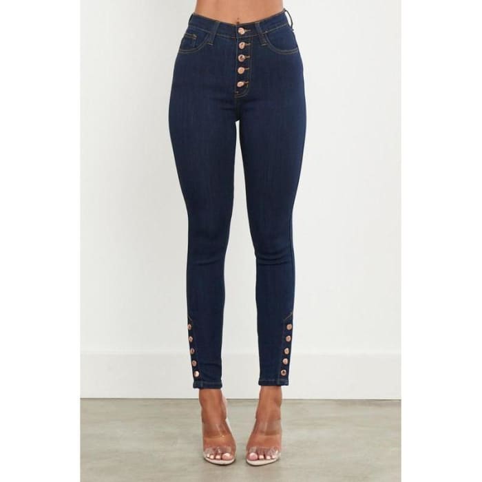 Button Fly Snap Ankle Jeans - Jeans