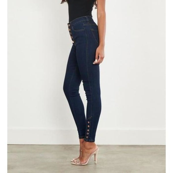 Button Fly Snap Ankle Jeans - Jeans