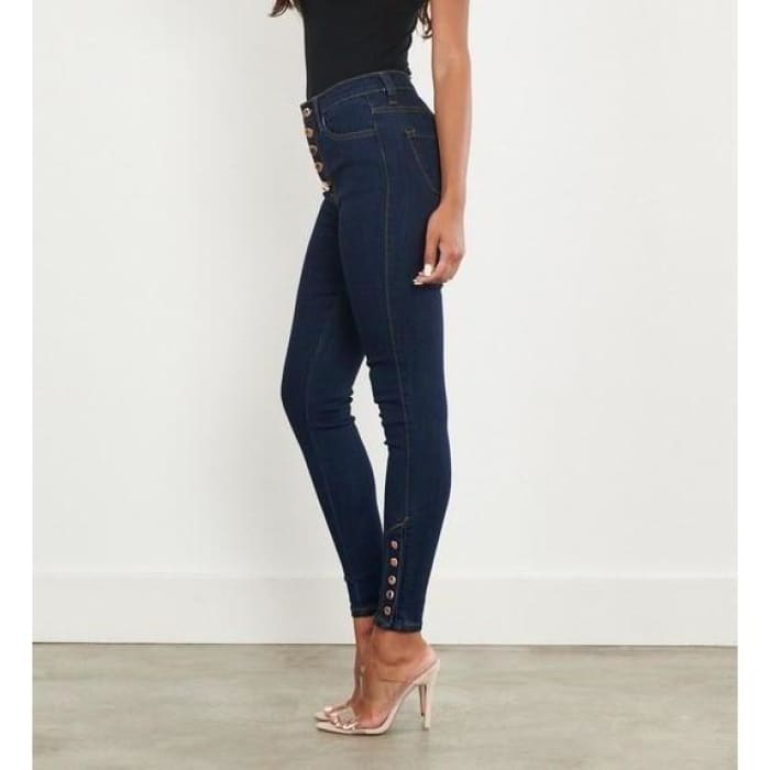 Button Fly Snap Ankle Jeans - Jeans