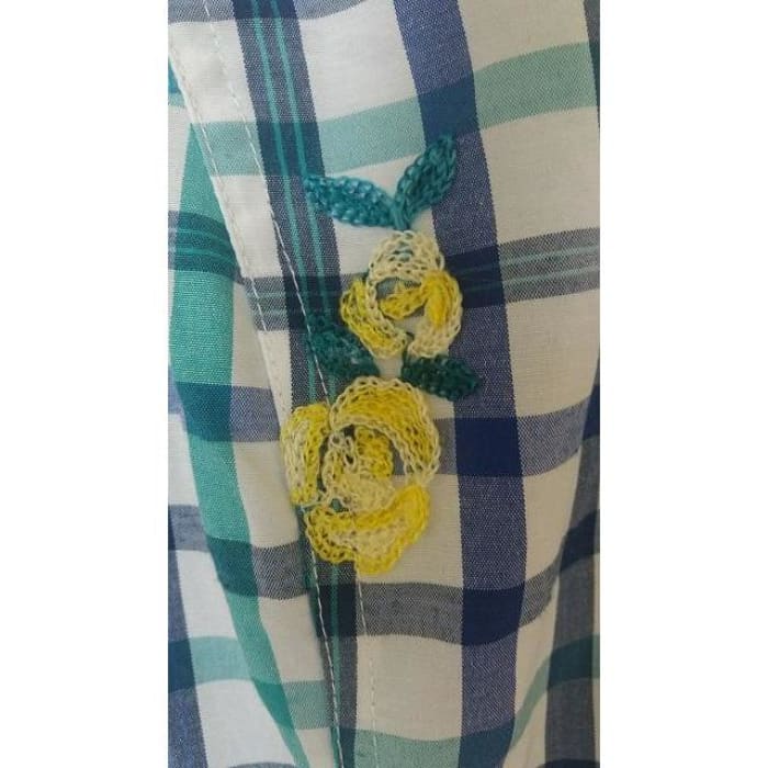 Checked Embroidered Shirt Dress - Dress