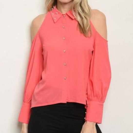 Coral Cold Shoulder Blouse - Blouse