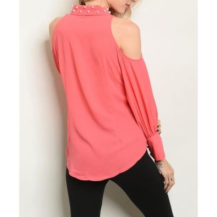 Coral Cold Shoulder Blouse - Blouse