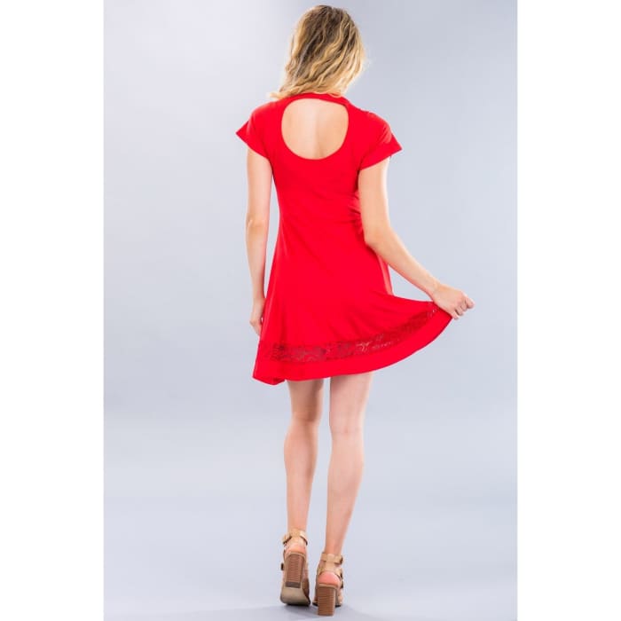 Coral Lace Hem Keyhole Back Sundress - sundress