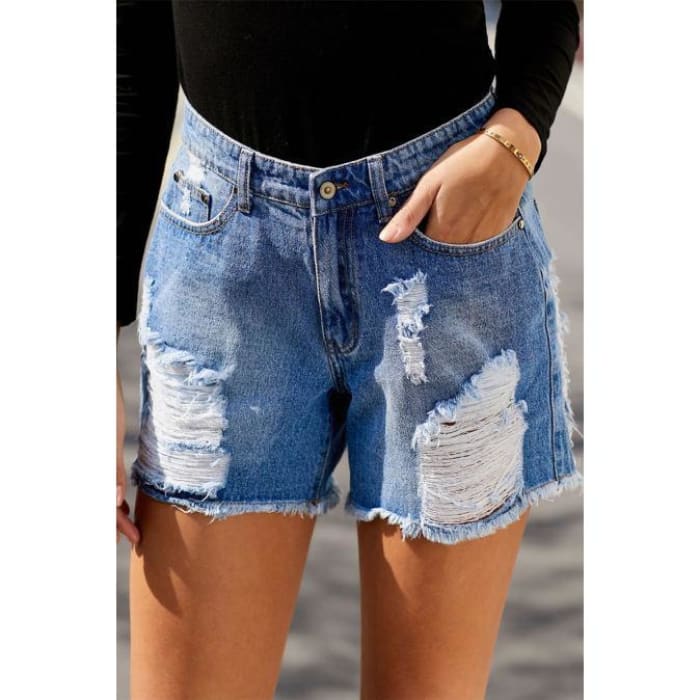 Distressed Jean Shorts - Shorts