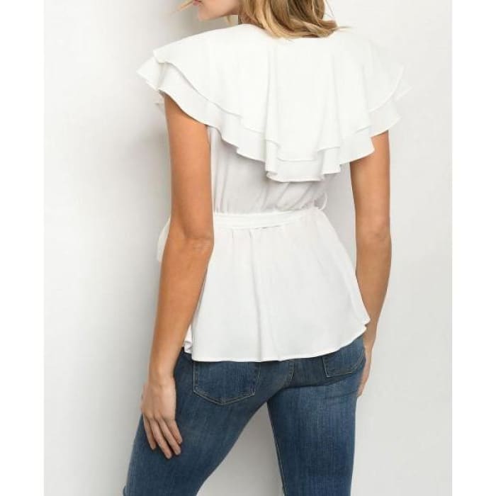 Double Ruffled Collar Top - Blouse