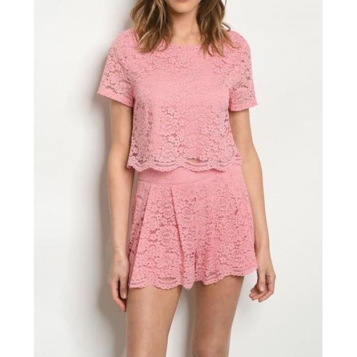 Dusty Rose Lace Short Set - Short Set