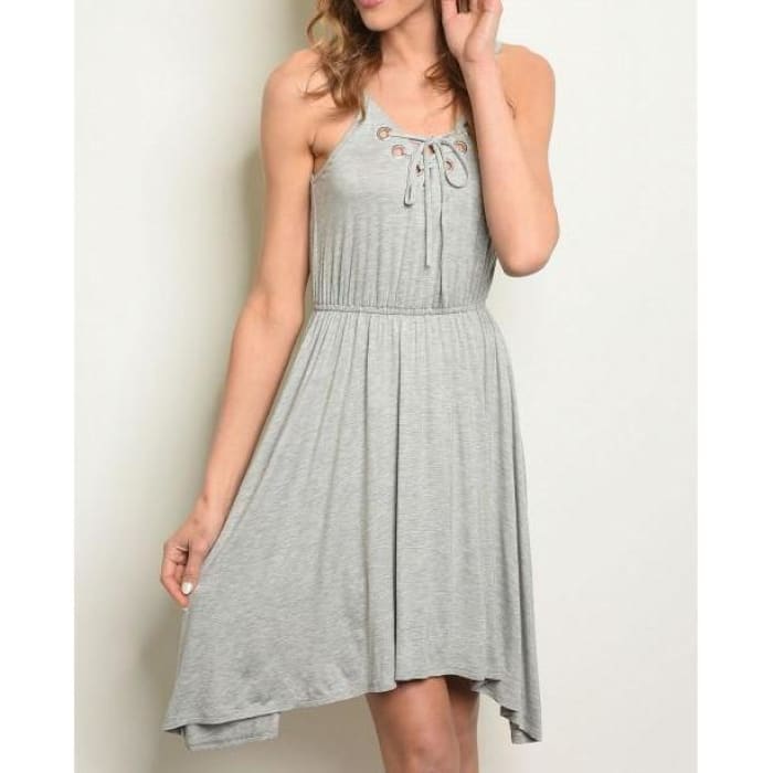 Gray Grommet Trim Dress - Dress