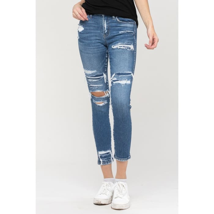 Lined Distressed Jeans - Jeans