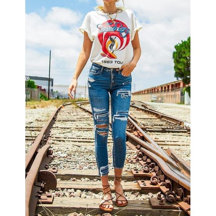 Lined Distressed Jeans - Jeans