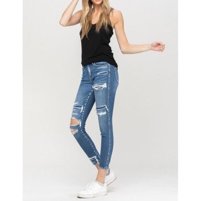 Lined Distressed Jeans - Jeans