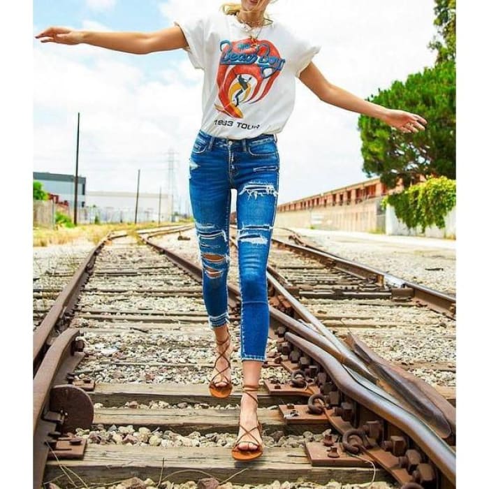Lined Distressed Jeans - Jeans