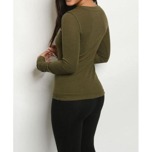 Olive MicroRibbed Casual Top - Top