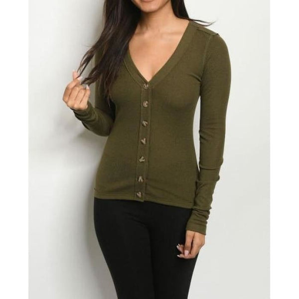 Olive MicroRibbed Casual Top - Top