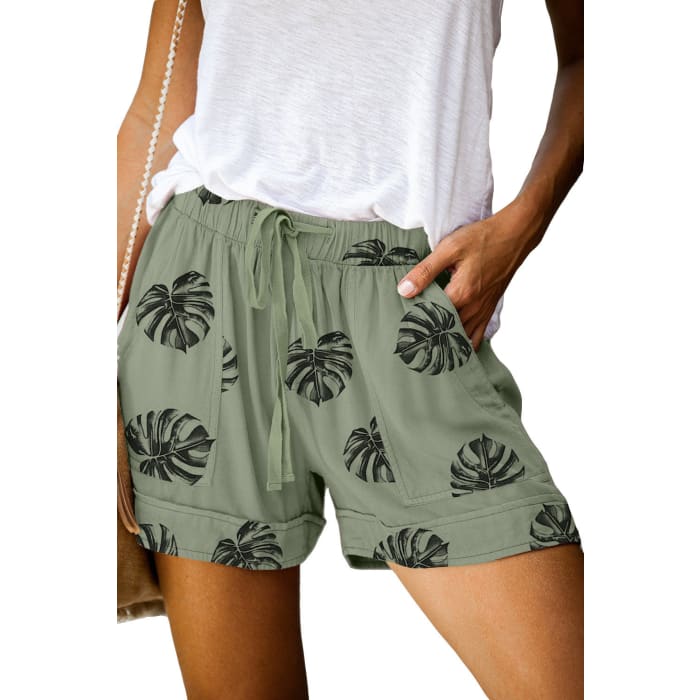 Sage Palm Leaf Drawstring Shorts - Shorts