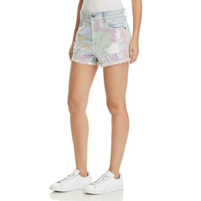Sequin Front Distressed Shorts - Shorts