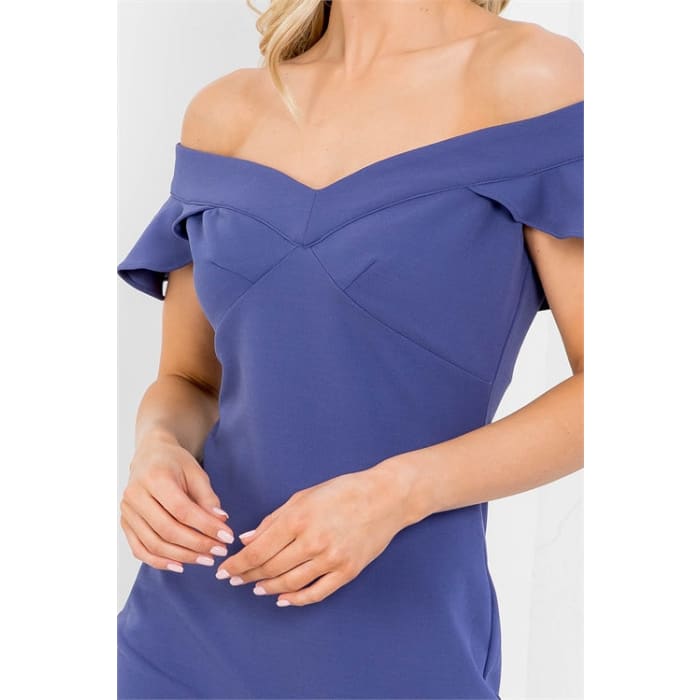 Steel Blue Flutter Sleeve Dress - Dresses