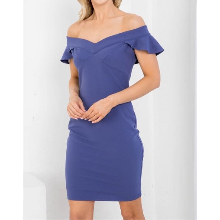 Steel Blue Flutter Sleeve Dress - Dresses