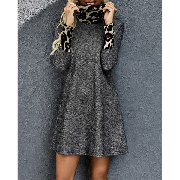 Swing Dress with Leopard Trim - Dress