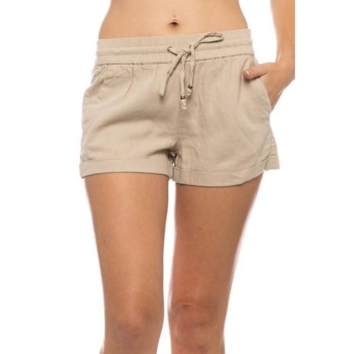 Taupe Linen Blend Shorts - Shorts