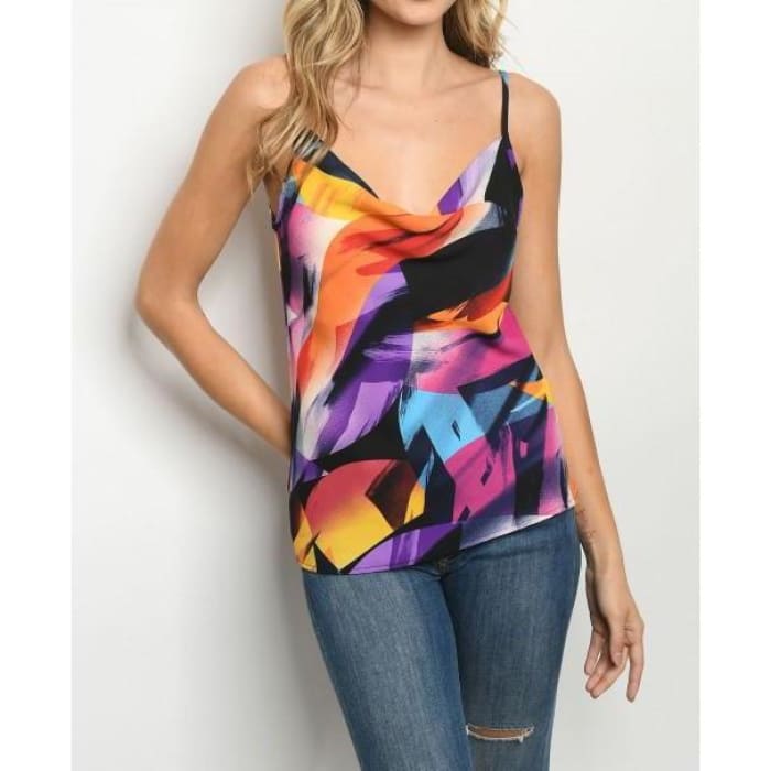 Abstract Cowl Neck Cami - camisole