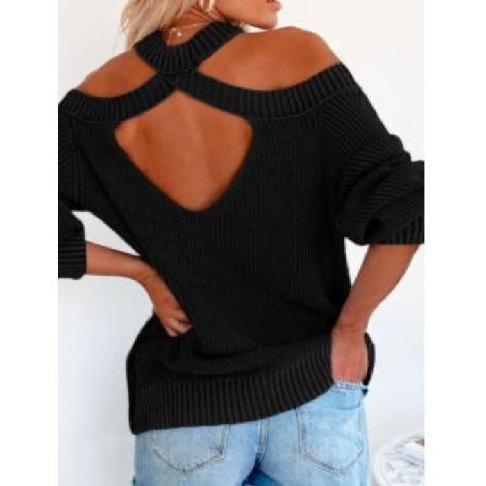 Black Cross Back Sweater - Sweater