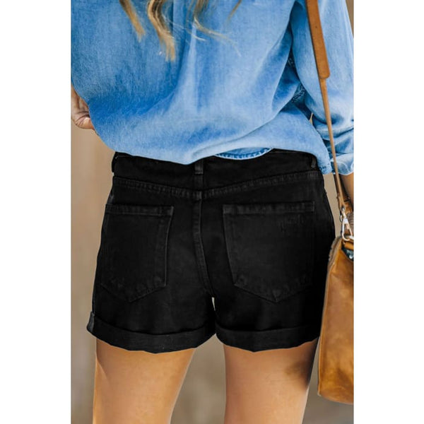 Black Distressed Denim Shorts - Shorts
