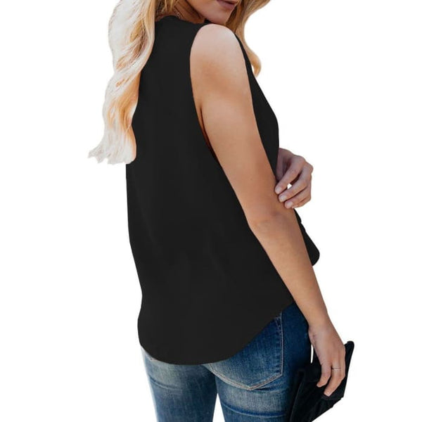 Black Drape Front Sleeveless Top - Tank