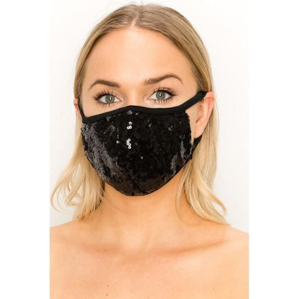 Black Heavily Sequined Mask - O/S / Black - Mask
