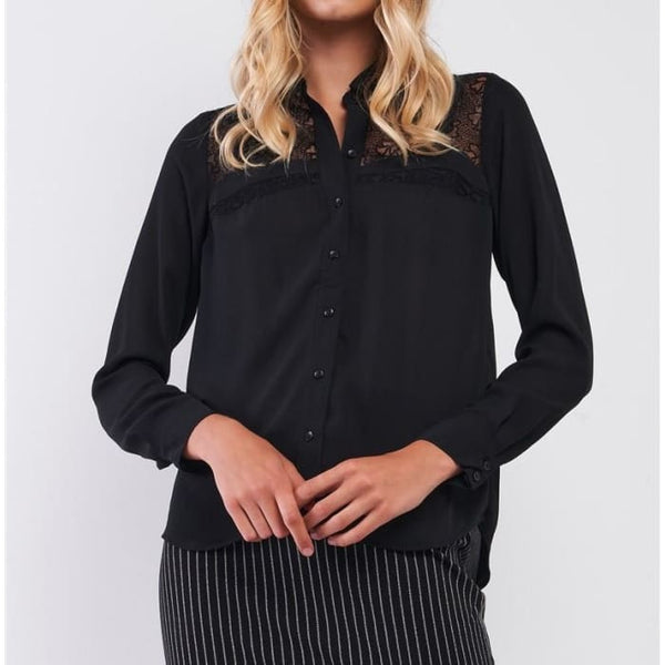 Black Lace Trim Blouse - Shirts & Tops