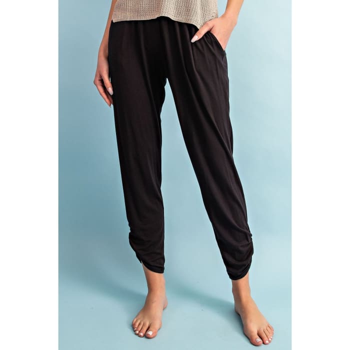 Black Shirred Ankle Lounge Pants - Lounge Pants
