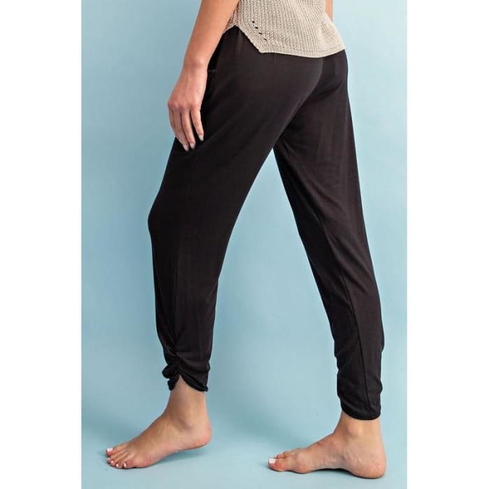 Black Shirred Ankle Lounge Pants - Lounge Pants