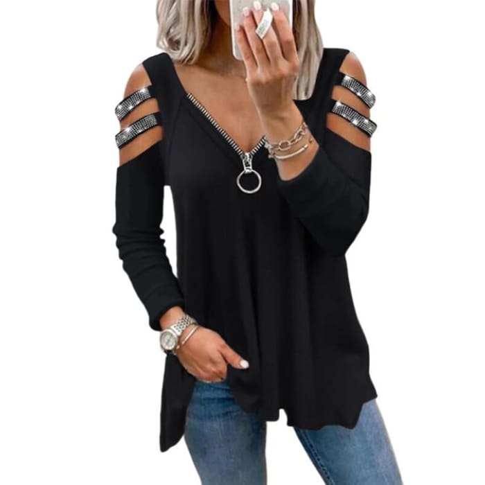 Blingy Strappy Shoulder Top - Shirts & Tops