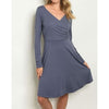 Blue Faux Wrap Dress - Dress