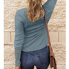 Blue Gray Ribbed Henley with Crochet Cuffs - Long Sleeve Tee