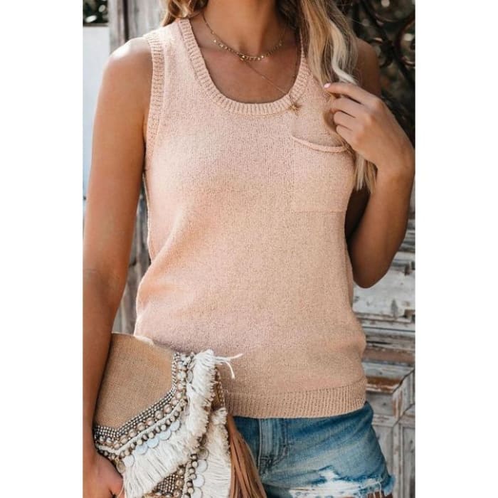 Button Back Apricot Knit Top - Top