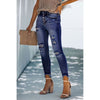 Button Fly Distressed Jeans - Jeans