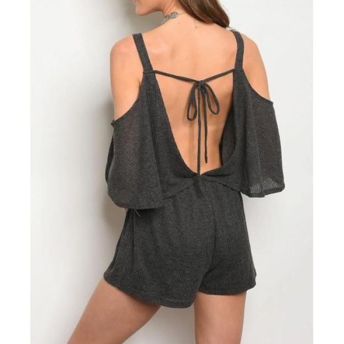 Charcoal Open Back Romper - Romper