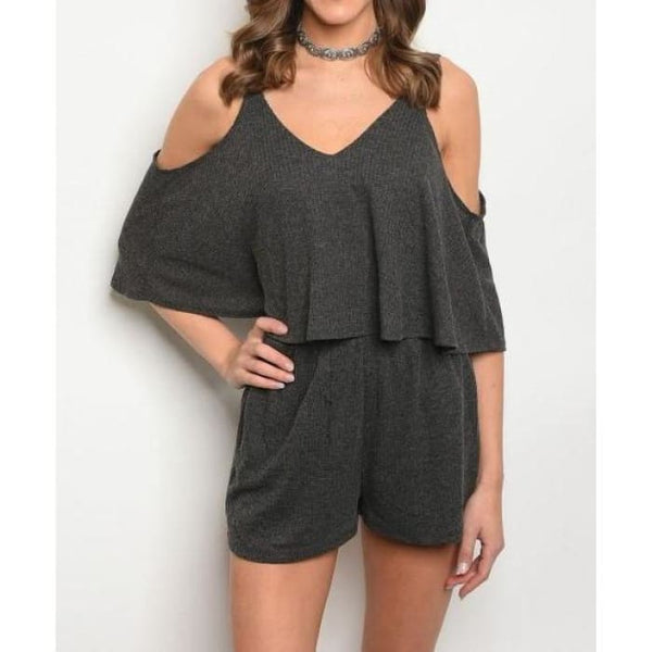 Charcoal Open Back Romper - Romper