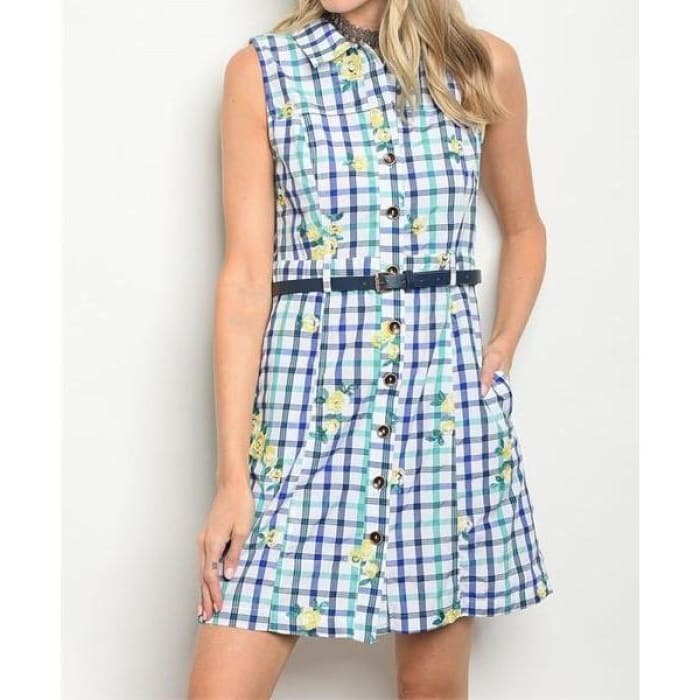 Checked Embroidered Shirt Dress - Dress