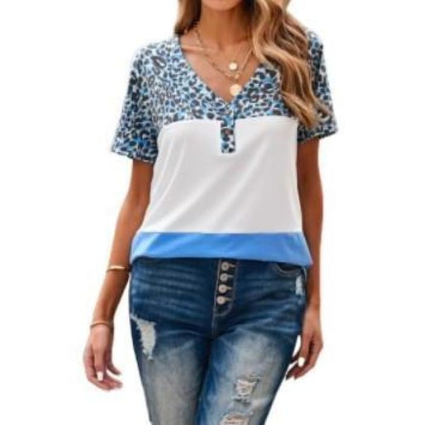 Color Block Leopard Tee - Top