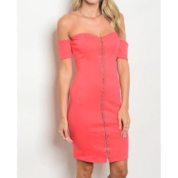 Coral Off Shoulder Dress - Dress
