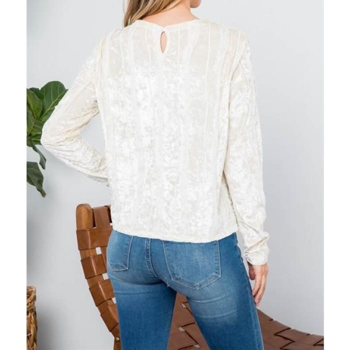 Cream Crushed Velvet & Lace Top - Shirts & Tops